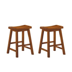 Casual Dining 24-inch Counter Height Stools 2pc Set Saddle Seat Solid Wood Oak Finish Home Furniture