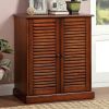 Modern Transitional Design 1pc Shoe Cabinet Oak Finish Adjustable Shelves Louver Design Doors Home Furniture Shoe Rack