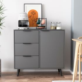 Storage Cabinet with 3 Drawers & Adjustable Shelf, Mid Century Cabinet with Door, Accent Cabinet for Living Room, Home Office, Entryway, Gray