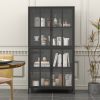 Premium Black Metal Storage Cabinet with Tempered Glass Doors, Adjustable Shelves, Anti-Tipping Device, Magnetic Silent Closure