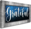 Inspirational Quotes Wall Art for Living Room|Grateful Signs for Home Decor|Grateful Wall Decor|Blue Family Canvas Print Poster Painting Picture Artwo