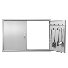 BBQ Access Door, 39W x 26H Inch Double Outdoor Kitchen Door, Stainless Steel Flush Mount Door, Wall Vertical Door with Handles and Hooks