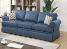 2pc Sofa Set Sofa And Loveseat Living Room Furniture Blue Glossy Polyfiber Cushion Couch