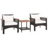 3 Pieces Patio Rattan Furniture Set with Acacia Wood Tabletop