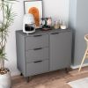 Storage Cabinet with 3 Drawers & Adjustable Shelf, Mid Century Cabinet with Door, Accent Cabinet for Living Room, Home Office, Entryway, Gray