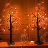 1pc 2FT LED Spooky Tree Lights, Orange, Lighted Black Halloween Tree For Tabletop