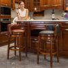 Seat height 29.5'' Cow top Leather Wooden Bar Stools, 360 Degree Swivel Bar Height Chair with Backs for Home Kitchen Counter(brown 1pc)