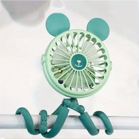 Baby Stroller Fan With Clip; Octopus Shapoed Funny Fan With Flexible Tripod Wrapped; USB Rechargeable Fan (Color: Green)