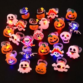 LED Light Halloween Ring Glowing Pumpkin Ghost Skull Rings Kids Gift Halloween Party Decoration For Home Horror Props Supplies (Color: Random Mix, size: 10pcs)