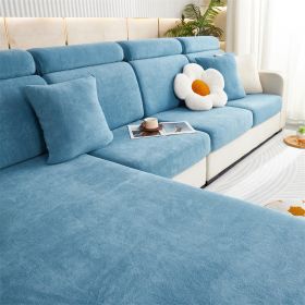 1 Pc Winter Plush Sofa Cushion, Anti Slip Seat Cushion, Thickened All Inclusive Sofa Cover, All Season Universal Fabric Sofa Towel Cover (Color: Blue, size: 3-seater seat)