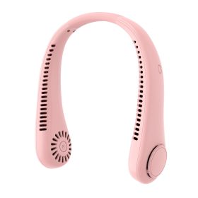 Mini hanging handheld leafless hanging neck fan portable silent outdoor usb charging super long life portable cooling lazy small fan (Color: Pink [Hangneck Fan])