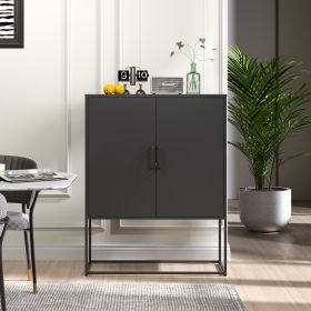 Heavy Duty Metal Buffet Sideboard Modern Steel Storage Cabinet with 2 Shelves, Free Standing Accent Cabinet with Magnetic Doors for Bedroom, Kitchen (Color: as Pic)