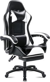 Ergonomic Gaming Chair for Adults, Comfortable Computer Chair for Heavy People, Adjustable Height Office Desk Chair with Wheels (Color: White)