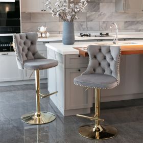 A&A Furniture,Golden Swivel Velvet Barstools Adjusatble Seat Height from 25-33 Inch (Color: as Pic)