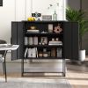 Heavy Duty Metal Buffet Sideboard Modern Steel Storage Cabinet with 2 Shelves, Free Standing Accent Cabinet with Magnetic Doors for Bedroom, Kitchen